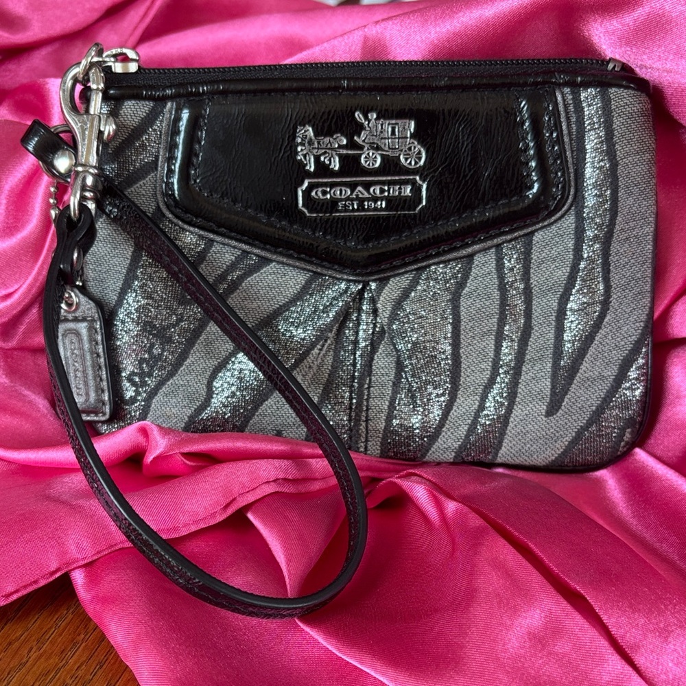 Coach Zebra Print Black and Silver Wristlet NWOT